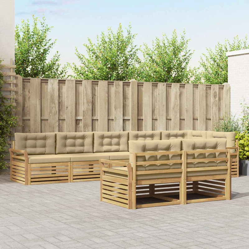 Lauko sofos komplektas 8 pcs Balta ir kreminė