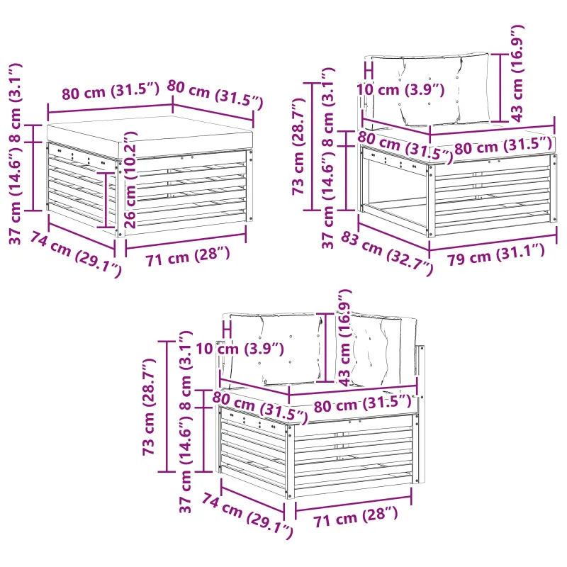 Lauko sofos komplektas 6 pcs Balta ir antracito
