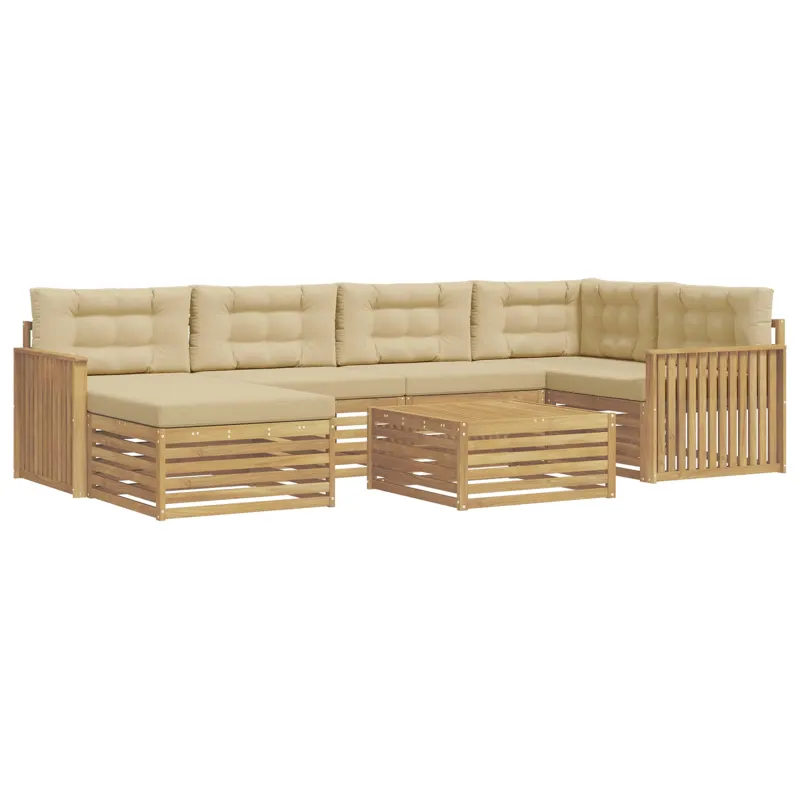 Lauko sofos komplektas su pagalve 7 pcs Balta ir kreminė