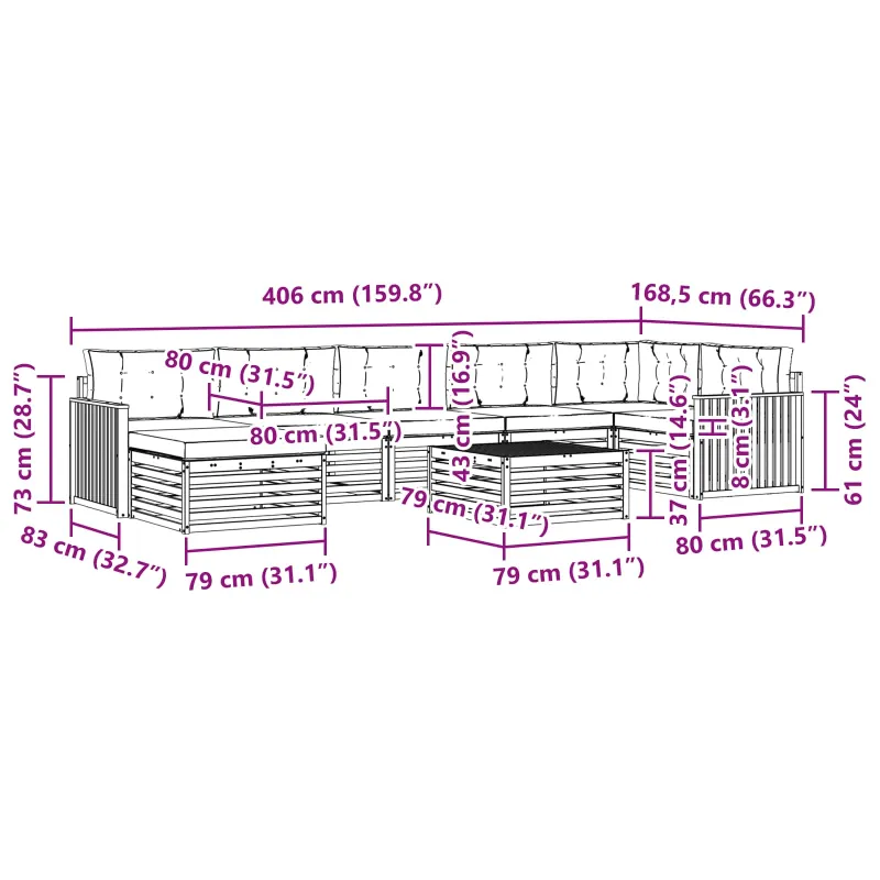 Lauko sofos komplektas su pagalve 8 pcs Balta ir antracito