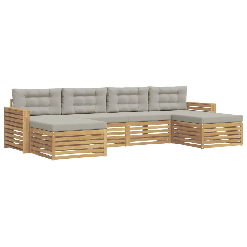 Lauko sofos komplektas 6 pcs Balta ir šviesiai pilka