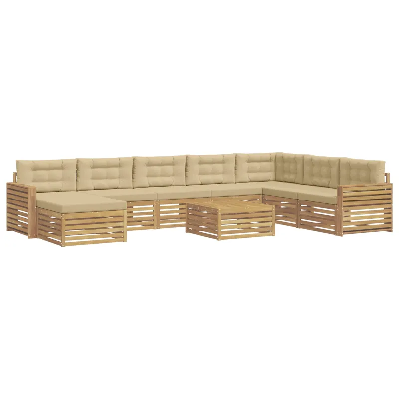Lauko sofos komplektas 9 pcs Balta ir kreminė