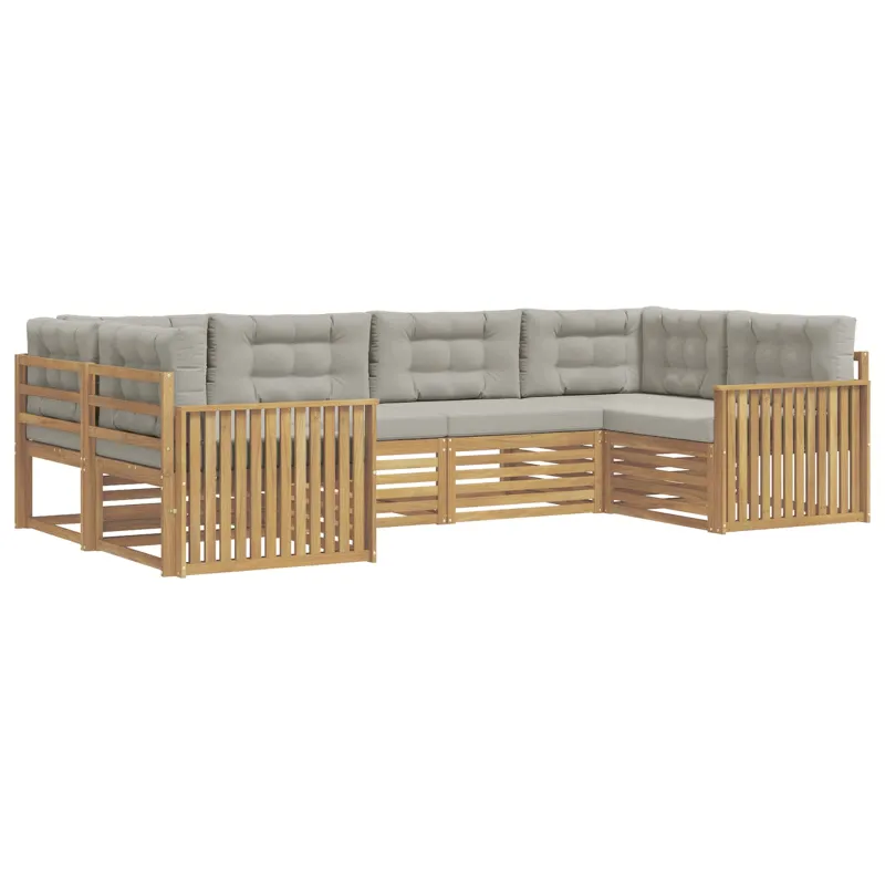 Lauko sofos komplektas 6 pcs Balta ir šviesiai pilka