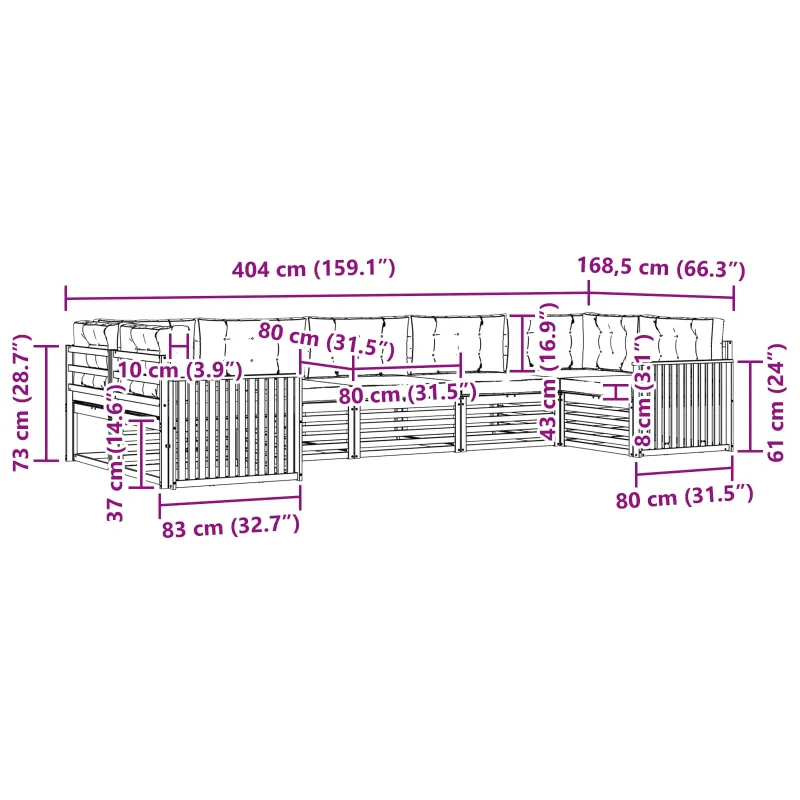 Lauko sofos komplektas 7 pcs Balta ir kreminė