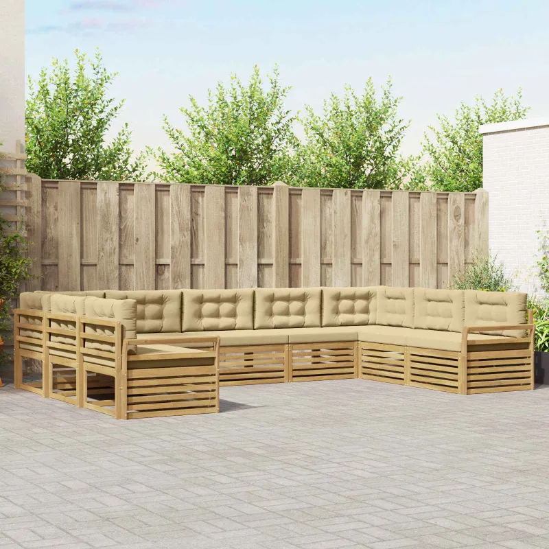 Lauko sofos komplektas 9 pcs Balta ir kreminė