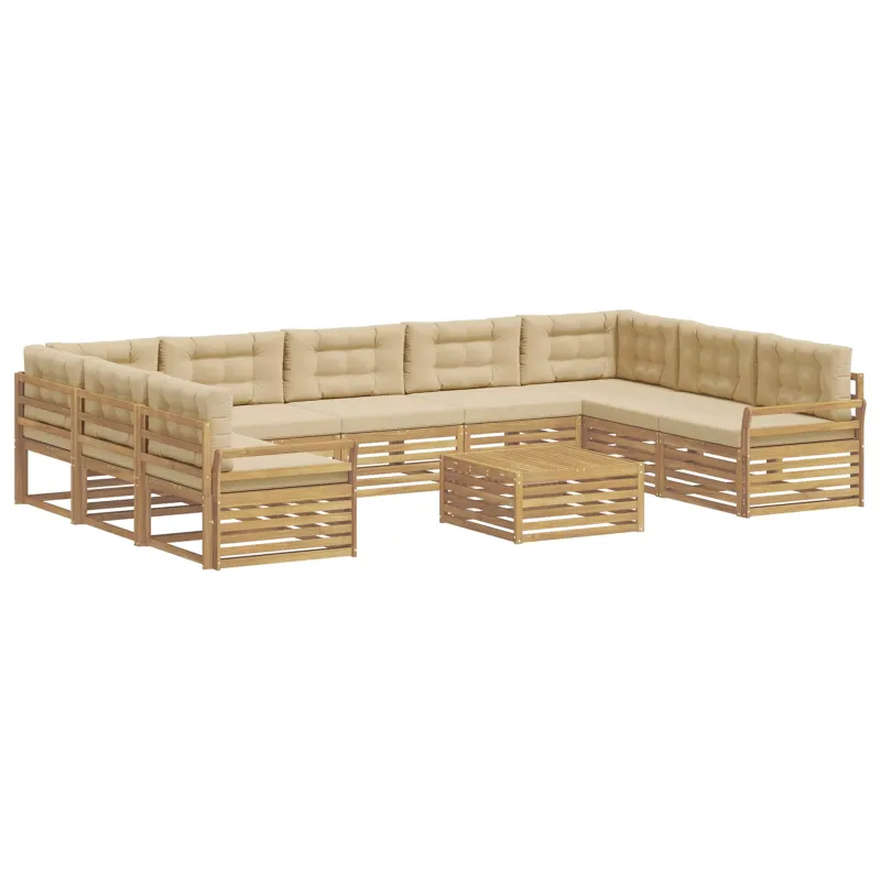 Lauko sofos komplektas 10 pcs Balta ir kreminė