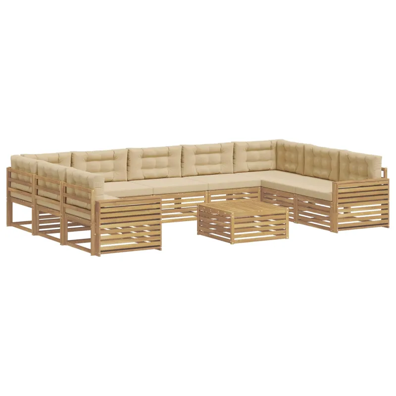 Lauko sofos komplektas 10 pcs Balta ir kreminė
