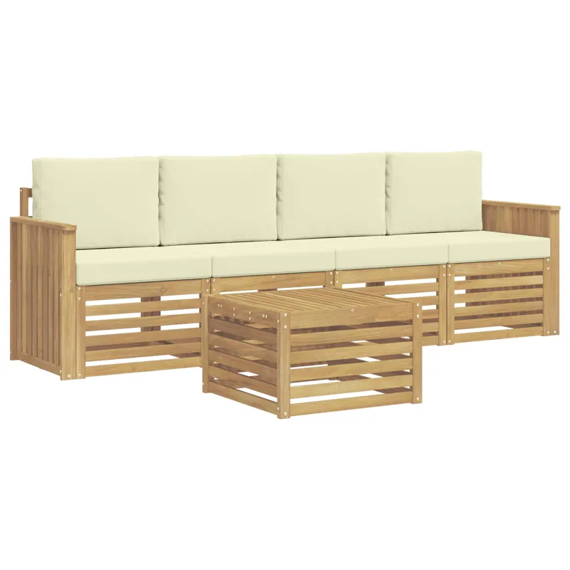 Lauko sofos komplektas 5 pcs Balta ir kreminė Poliesteris