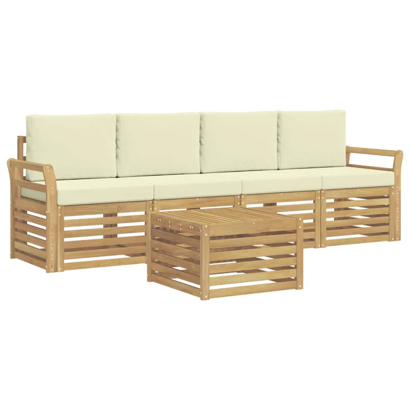 Lauko sofos komplektas 5 pcs Balta ir kreminė Poliesteris