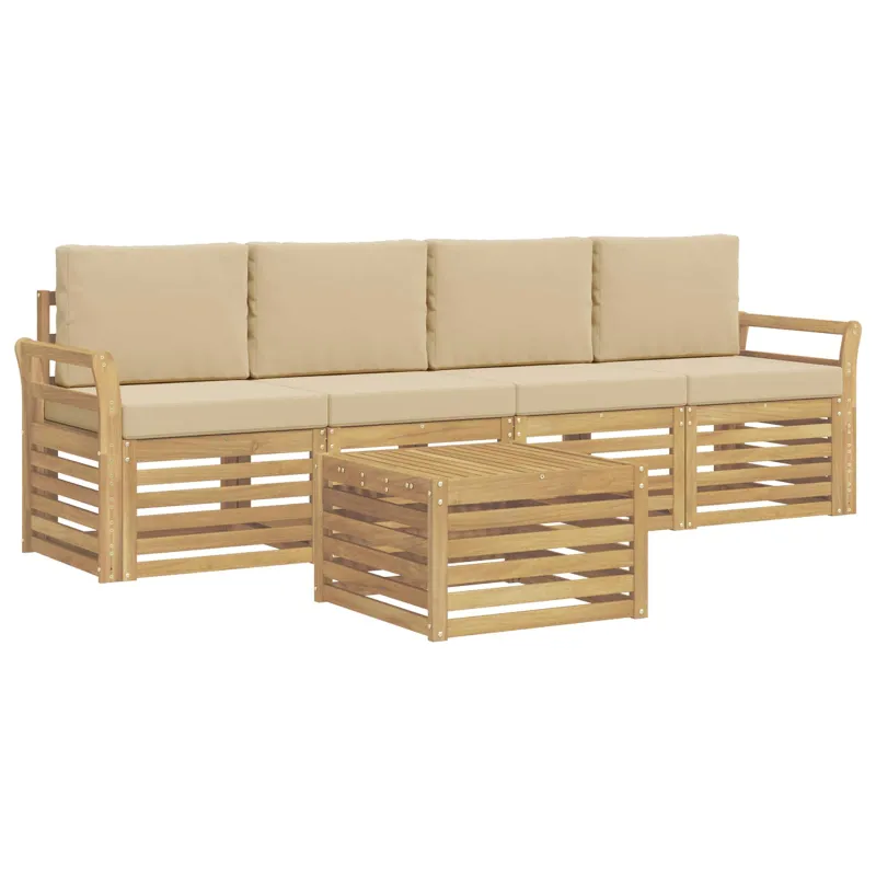 Lauko sofos komplektas 5 pcs Balta ir kreminė Poliesteris