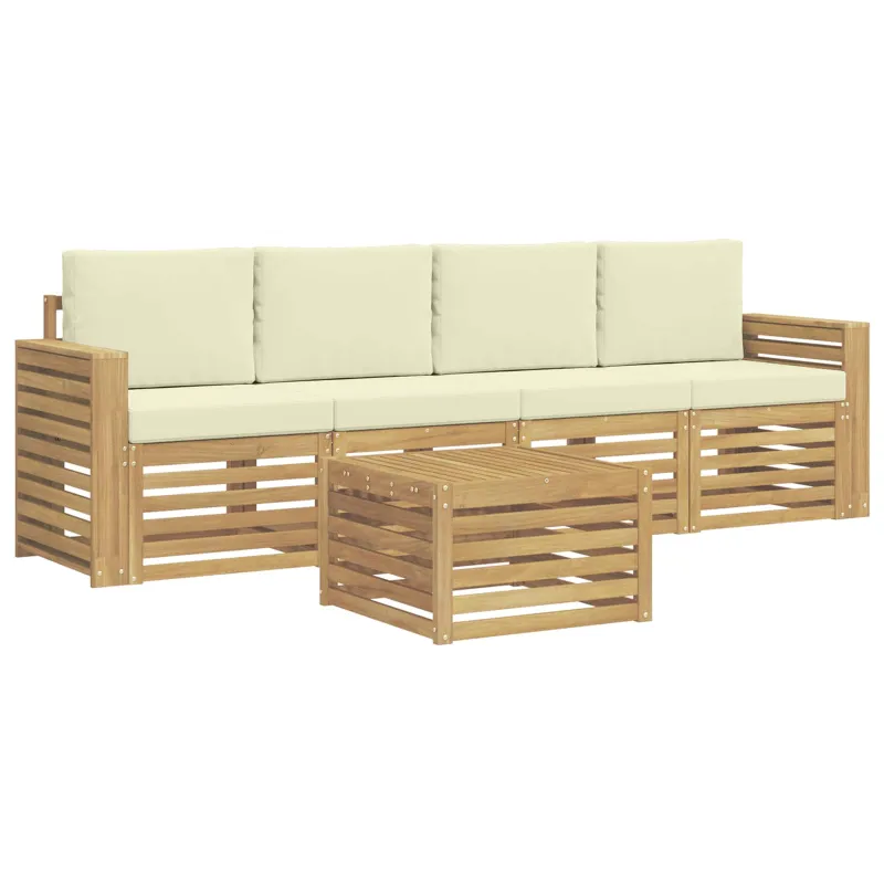 Lauko sofos komplektas 5 pcs Balta ir kreminė Poliesteris