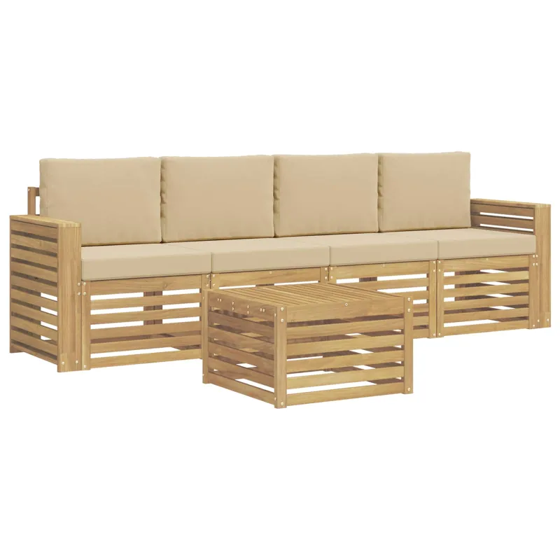 Lauko sofos komplektas 5 pcs Balta ir kreminė Poliesteris