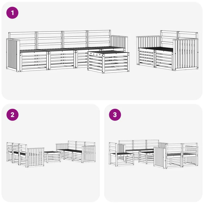 Lauko sofos komplektas 7 pcs Balta Kietos akacijos mediena