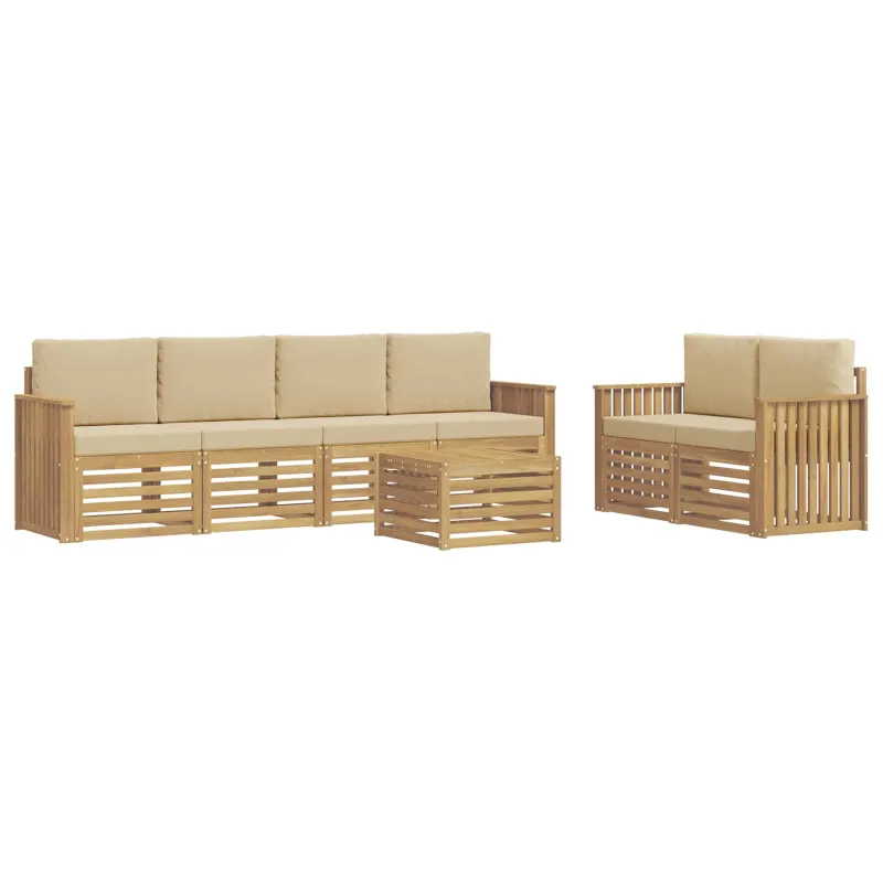 Lauko sofos komplektas 7 pcs Balta ir kreminė Poliesteris