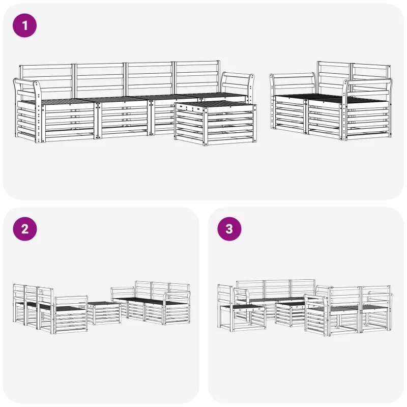 Lauko sofos komplektas 7 pcs Balta Kietos akacijos mediena