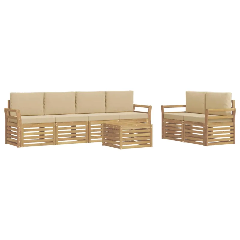 Lauko sofos komplektas 7 pcs Balta ir kreminė Poliesteris