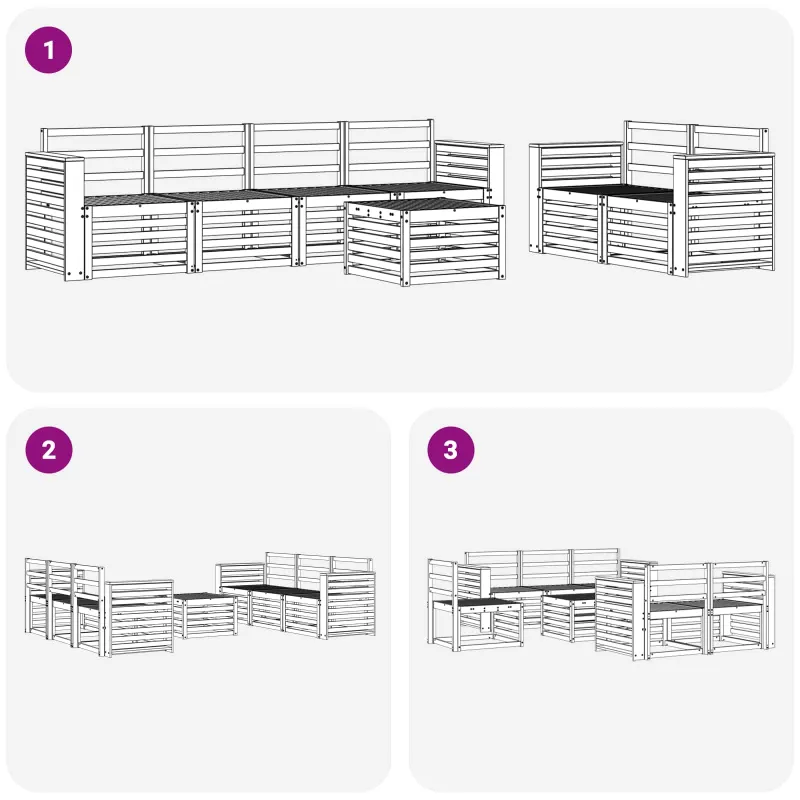 Lauko sofos komplektas 7 pcs Balta Kietos akacijos mediena