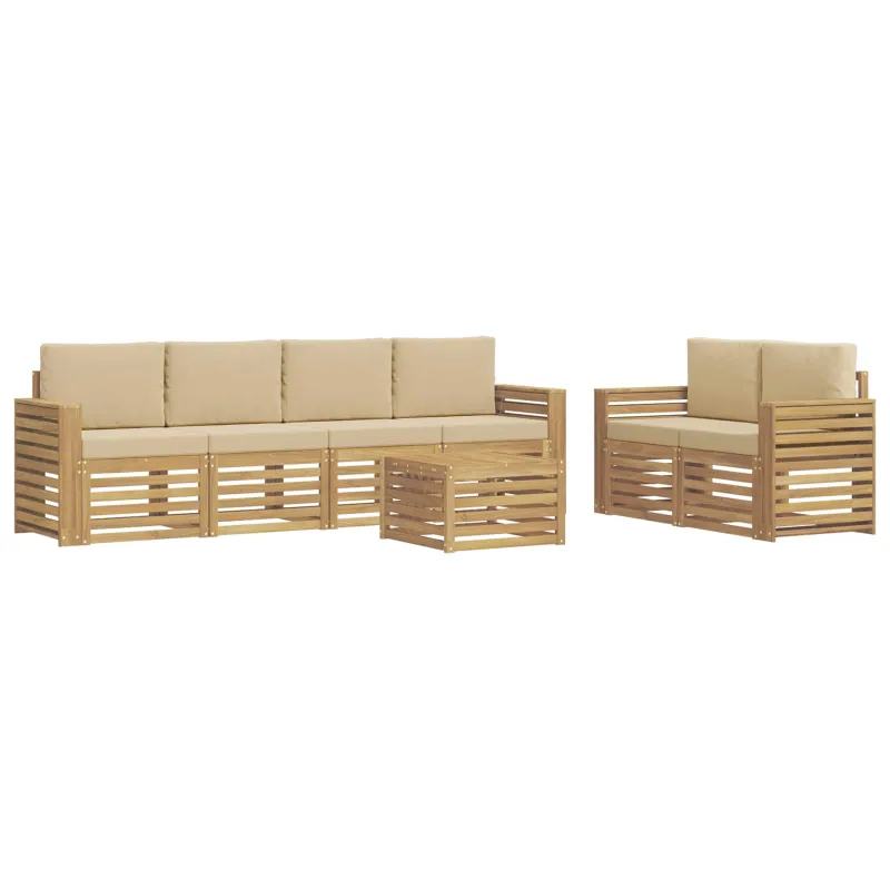 Lauko sofos komplektas 7 pcs Balta ir kreminė Poliesteris