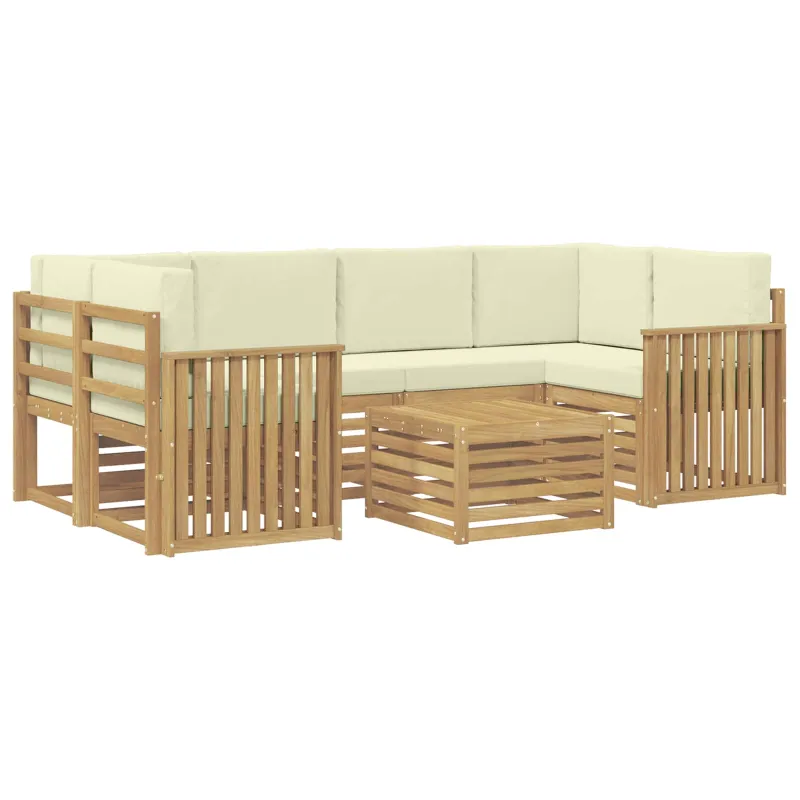 Lauko sofos komplektas 7 pcs Balta ir kreminė Poliesteris