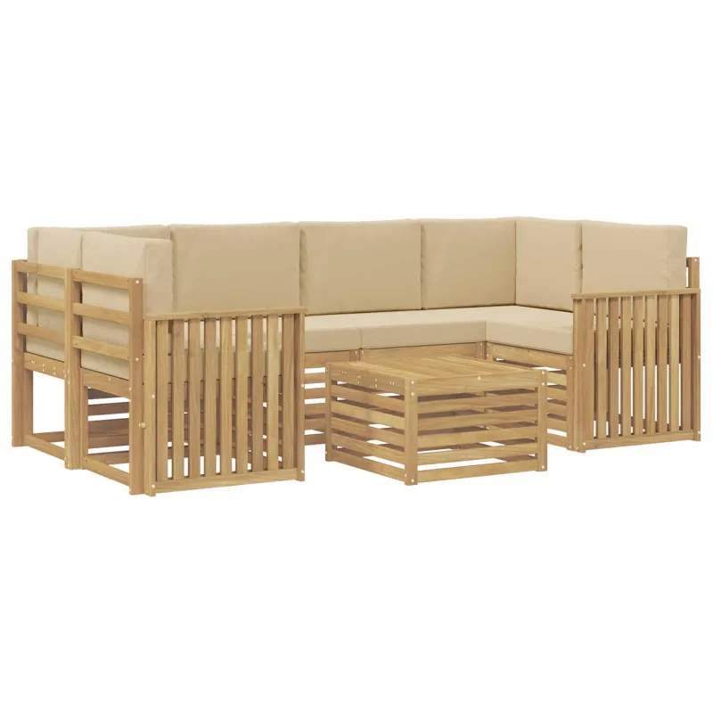 Lauko sofos komplektas 7 pcs Balta ir kreminė Poliesteris