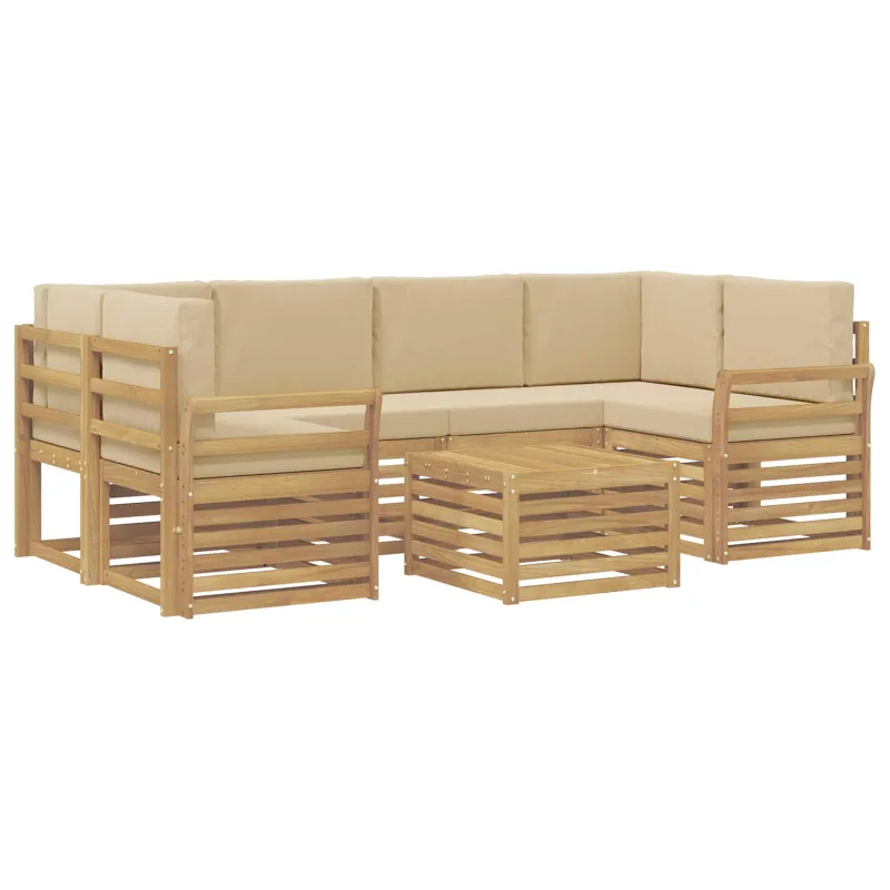 Lauko sofos komplektas 7 pcs Balta ir kreminė Poliesteris