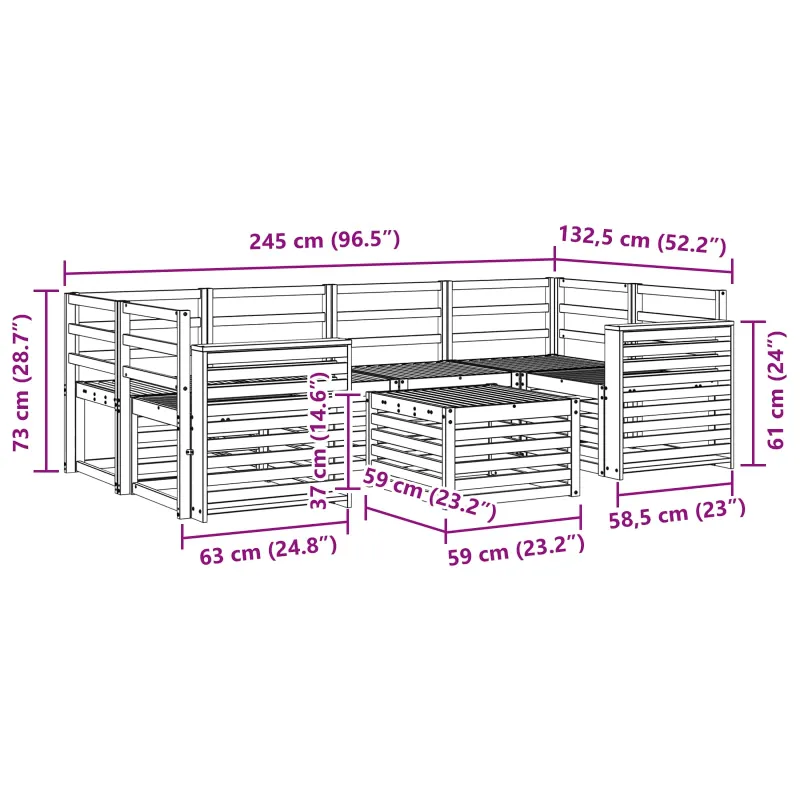 Lauko sofos komplektas 7 pcs Balta Kietos akacijos mediena