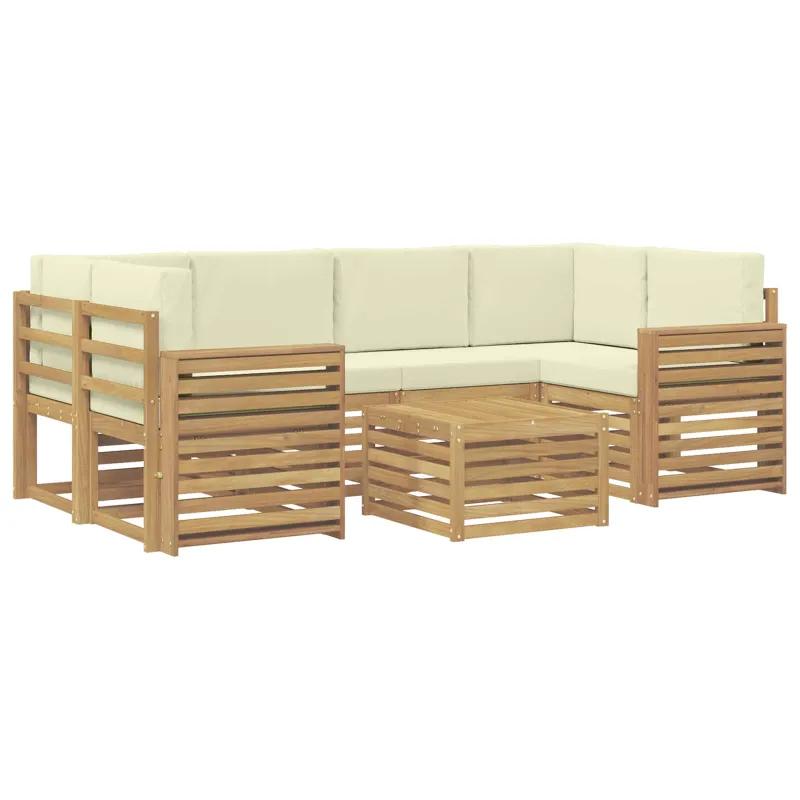 Lauko sofos komplektas 7 pcs Balta ir kreminė Poliesteris