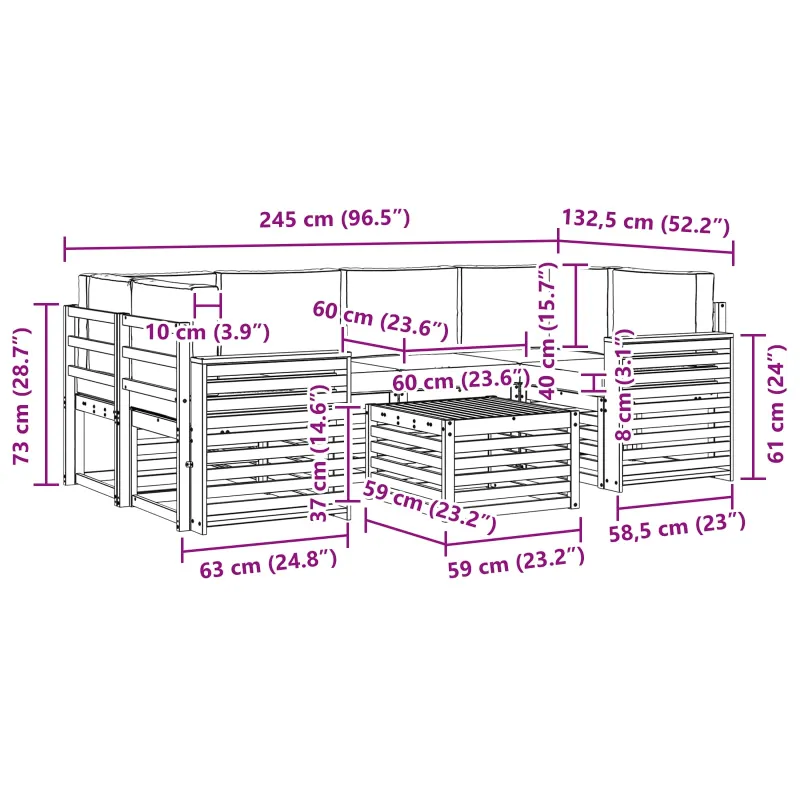 Lauko sofos komplektas 7 pcs Balta ir antracito Poliesteris