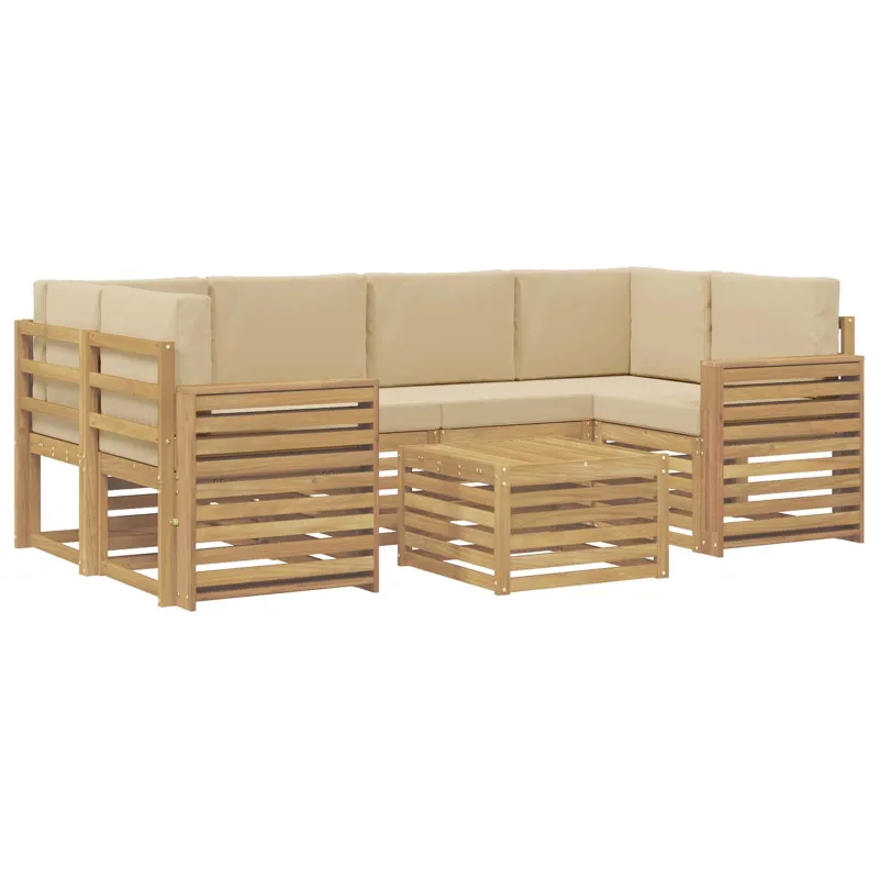 Lauko sofos komplektas 7 pcs Balta ir kreminė Poliesteris