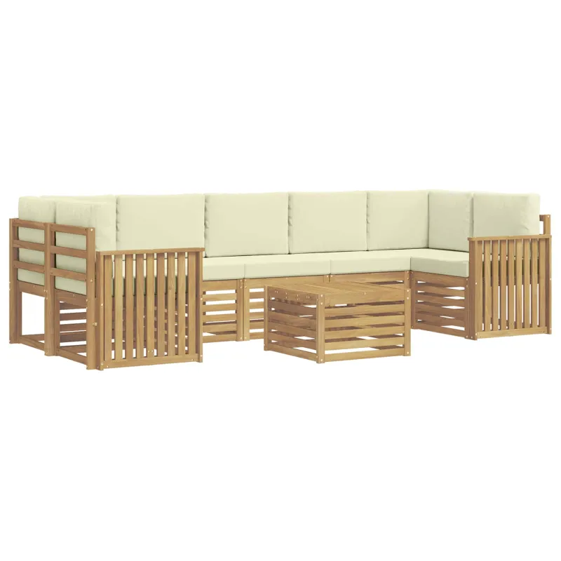 Lauko sofos komplektas 8 pcs Balta ir kreminė Poliesteris