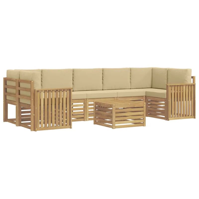 Lauko sofos komplektas 8 pcs Balta ir kreminė Poliesteris