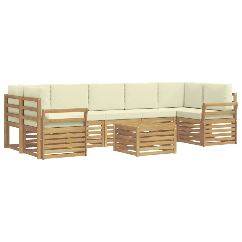 Lauko sofos komplektas 8 pcs Balta ir kreminė Poliesteris