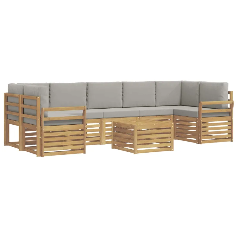 Lauko sofos komplektas su pagalve 8 pcs Balta ir šviesiai pilka