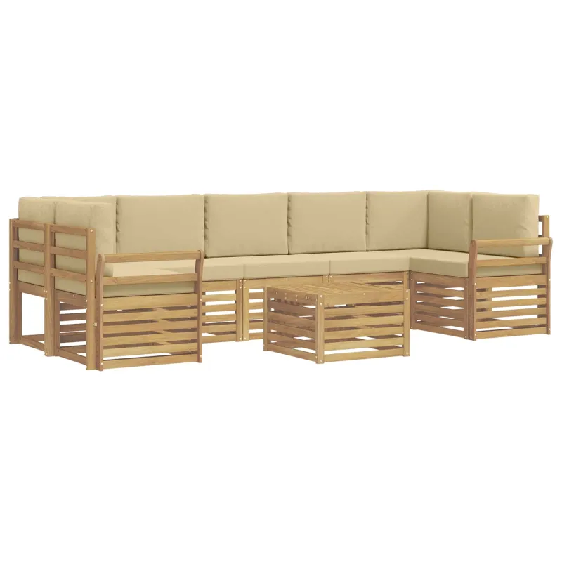 Lauko sofos komplektas 8 pcs Balta ir kreminė Poliesteris