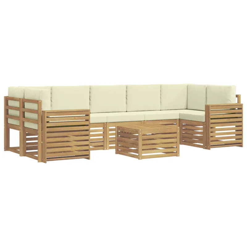 Lauko sofos komplektas 8 pcs Balta ir kreminė Poliesteris