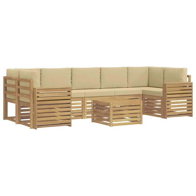 Lauko sofos komplektas 8 pcs Balta ir kreminė Poliesteris