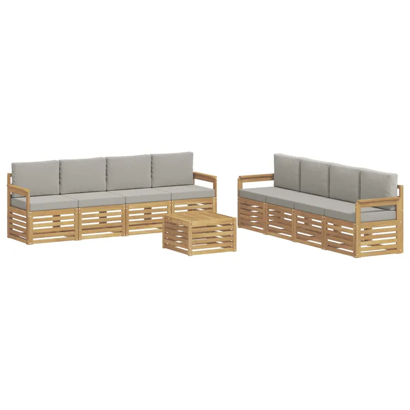 Lauko sofos komplektas 9 pcs Balta ir šviesiai pilka