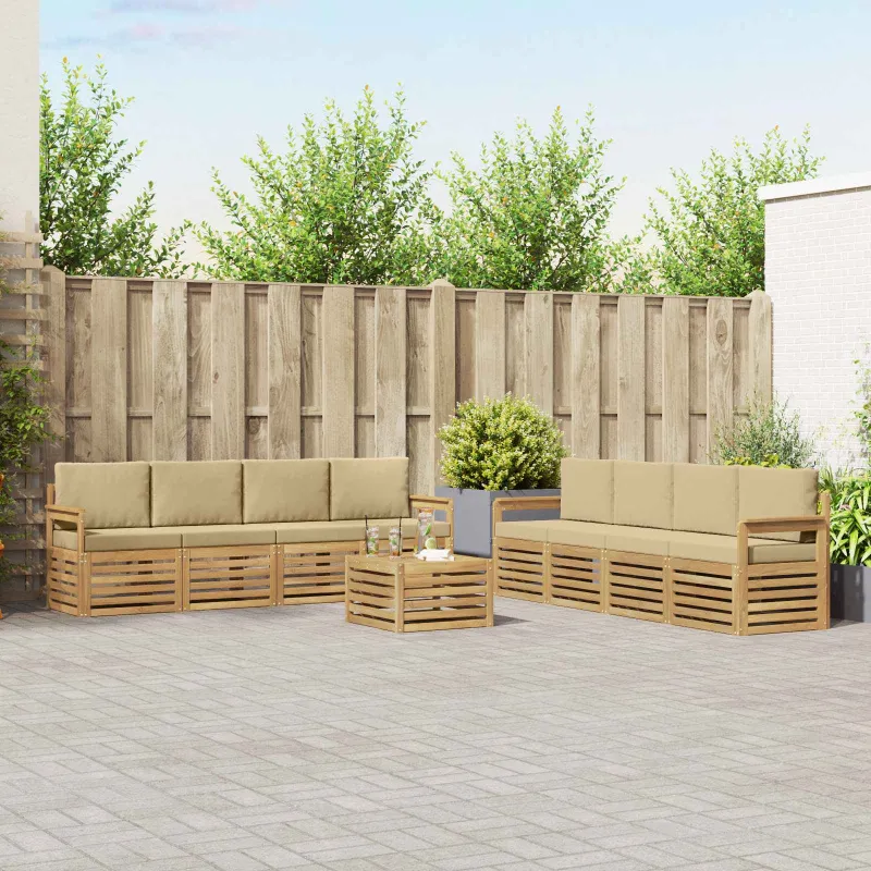 Lauko sofos komplektas 9 pcs Balta ir kreminė 59 x 59 x 37 cm