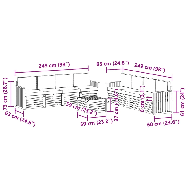 Sofų komplektai 9 pcs Balta ir kreminė 59 x 59 x 37 cm