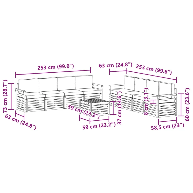 Sofų komplektai 9 pcs Balta ir kreminė 59 x 59 x 37 cm