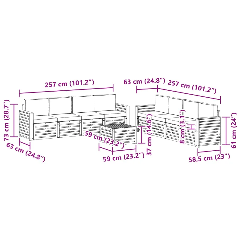 Sofų komplektai 9 pcs Balta ir kreminė 59 x 59 x 37 cm