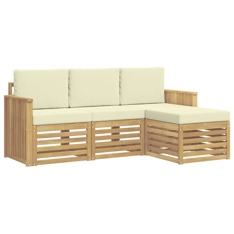 Lauko sofos komplektas 4 pcs Balta ir kreminė