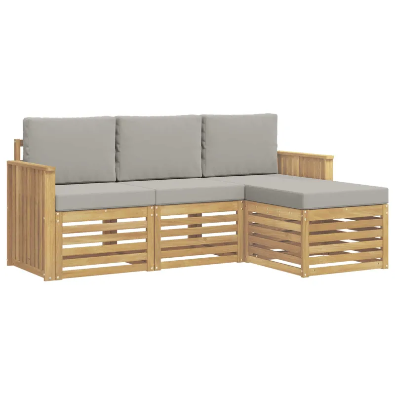 Lauko sofos komplektas 4 pcs Balta ir šviesiai pilka