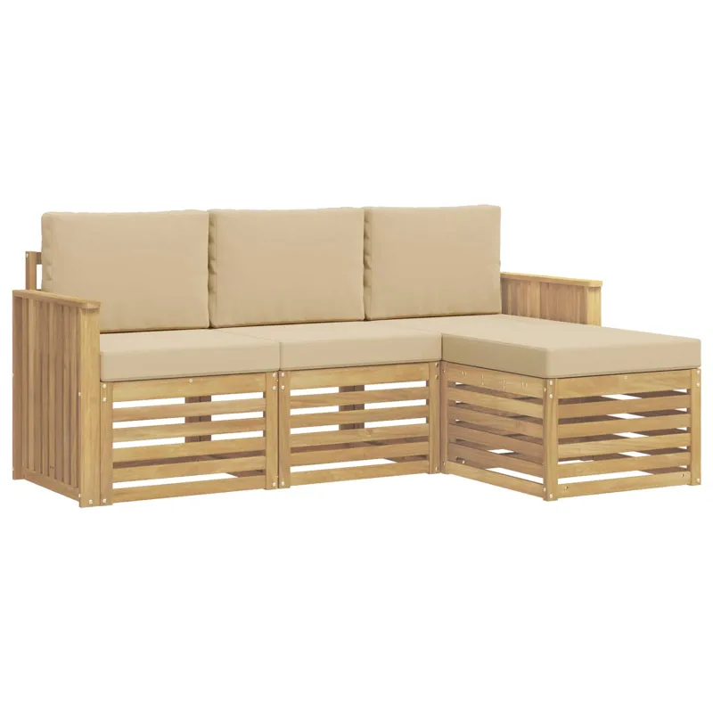 Lauko sofos komplektas 4 pcs Balta ir kreminė