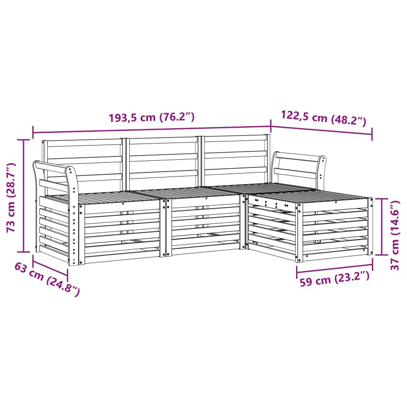Lauko sofos komplektas 4 pcs Balta 193,5 x 122,5 x 73 cm