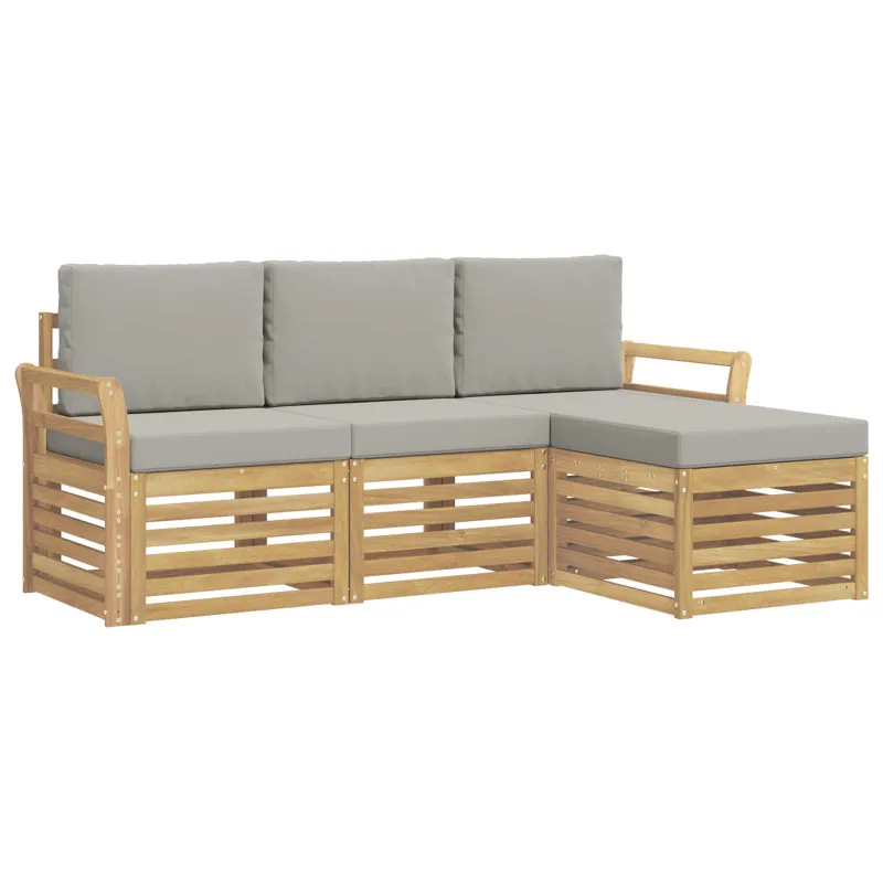 Lauko sofos komplektas 4 pcs Balta ir šviesiai pilka