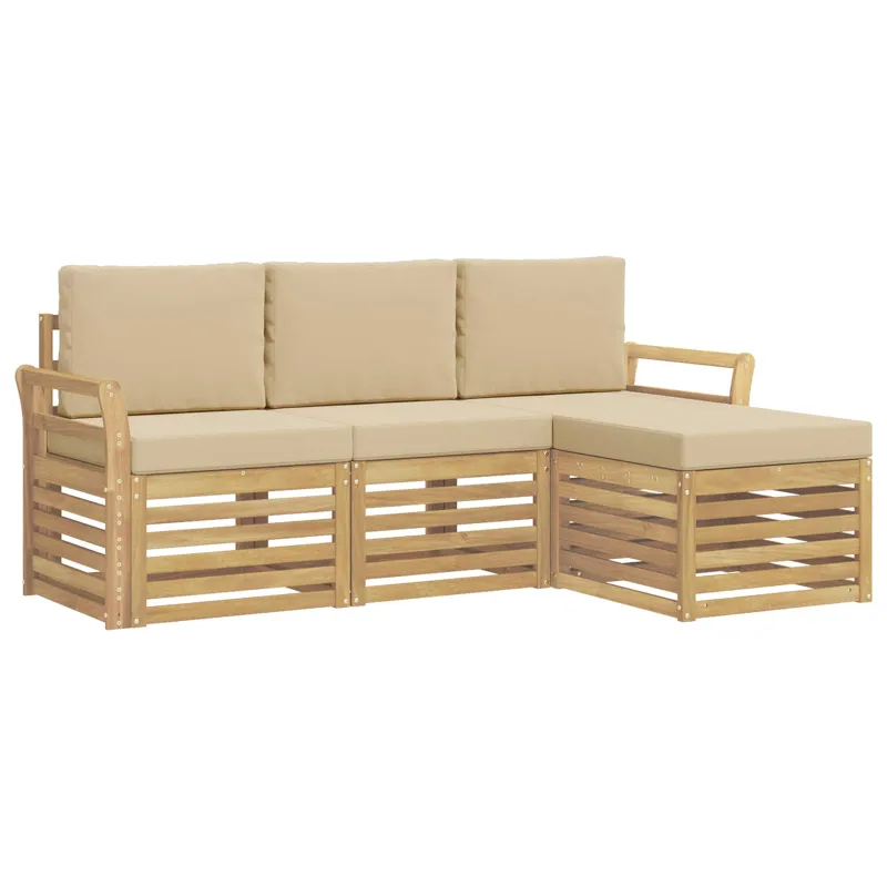 Lauko sofos komplektas 4 pcs Balta ir kreminė