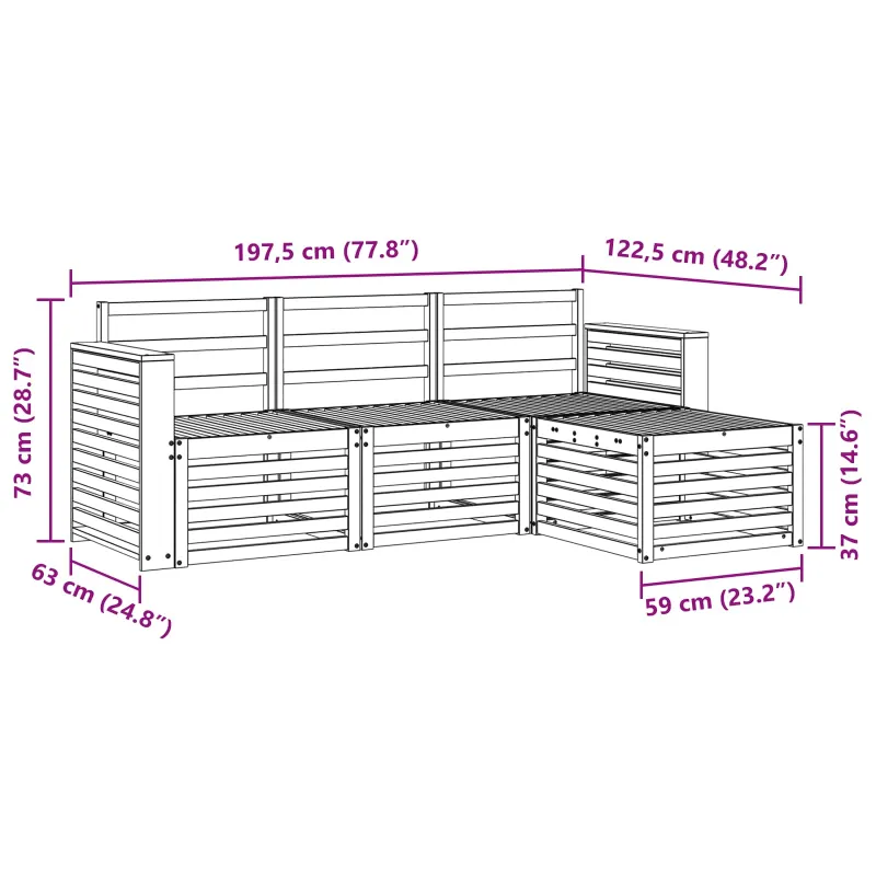 Lauko sofos komplektas 4 pcs Balta 197,5 x 122,5 x 73 cm
