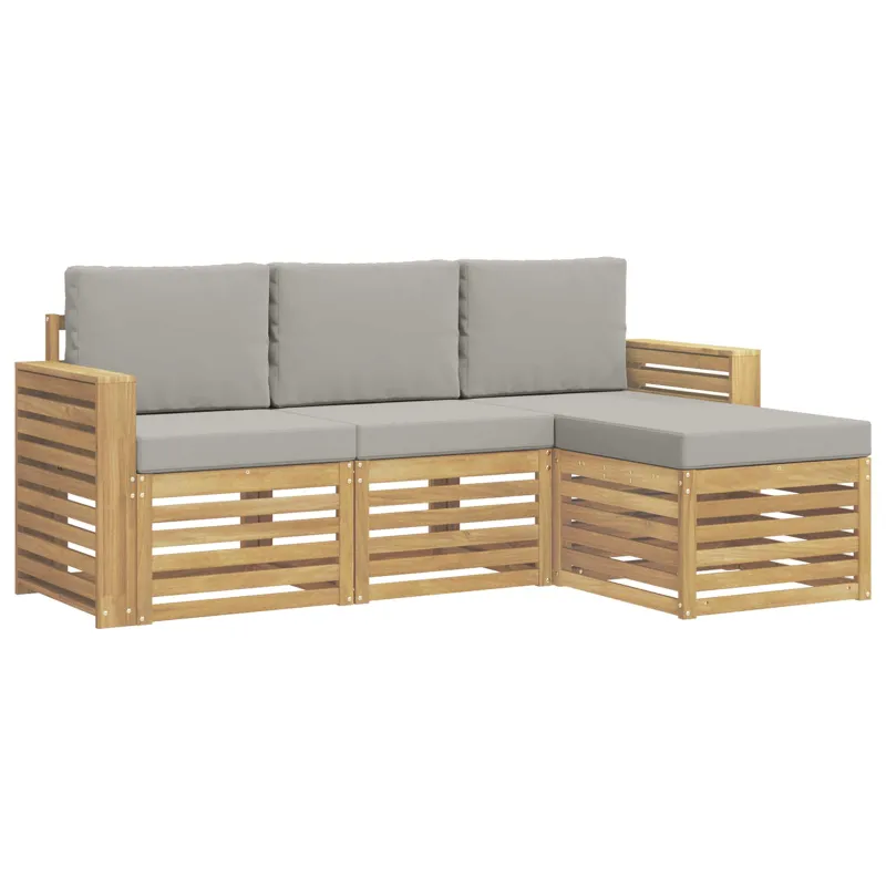Lauko sofos komplektas 4 pcs Balta ir šviesiai pilka