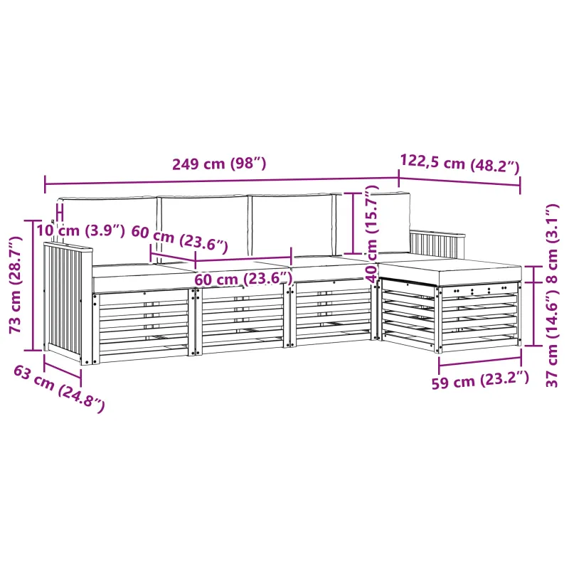 Lauko sofos komplektas 5 pcs Balta ir kreminė